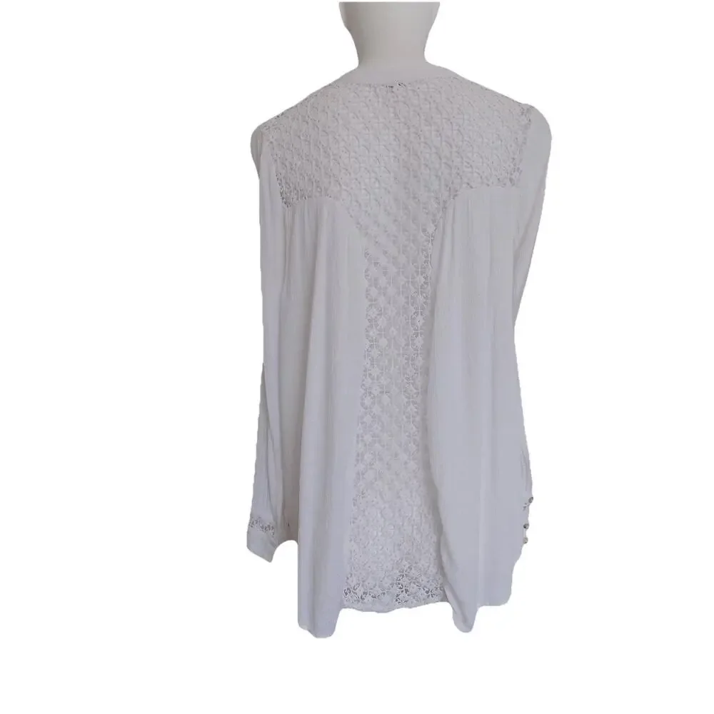 Free People Crochet Accent Eyelet Cutout Blouse size Small